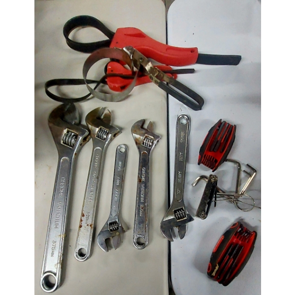 Lot of Adjustable Wrenches, Allen & Strap Wrenches See Pics