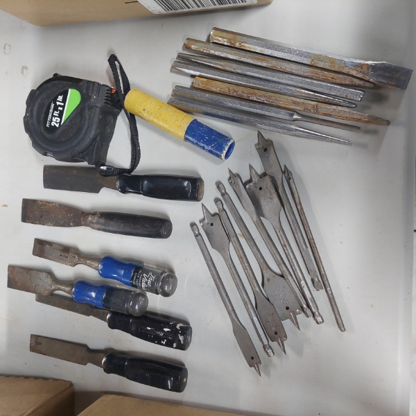 Misc Group Of Tools - Chisels, Drill Bits, Punches & Tape Measure 