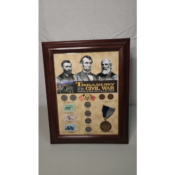 Treasury Of The Civil War North And South Collection Framed Display Ft Coins, Medals & Stamps