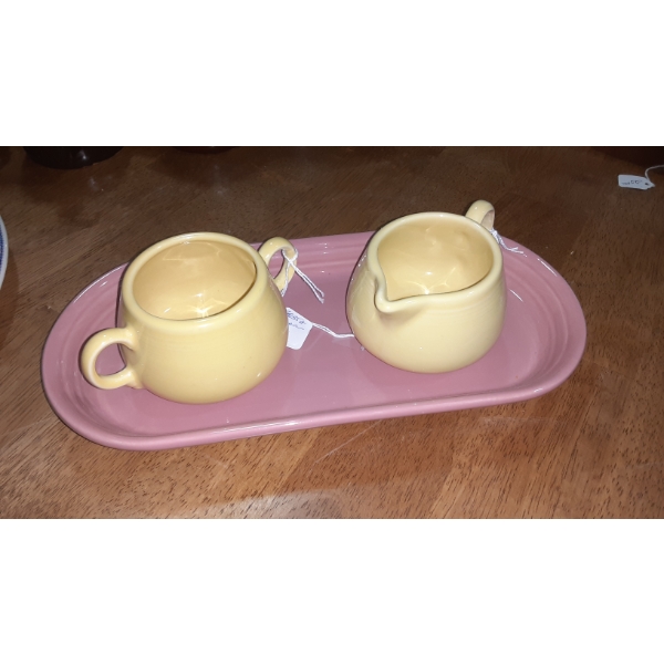 3 Pc FIESTA Creamer & Sugar With Underplate - Nice Color Compliment - See Pics