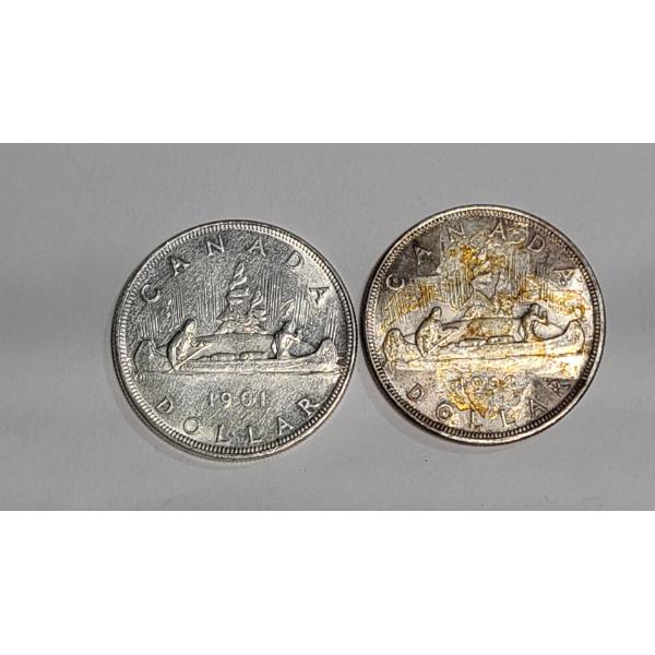 1961 & 1962 Canada Queen Elizabeth II "Voyager" 80% Silver Dollar Coins