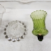 Image 3 : Glass Hurricane Candle Holder Base With Two Interchangeable Globe Tops ~ Green & Clear!