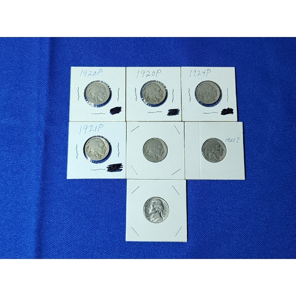 Lot of (7) Assorted Buffalo & Jefferson Nickels
