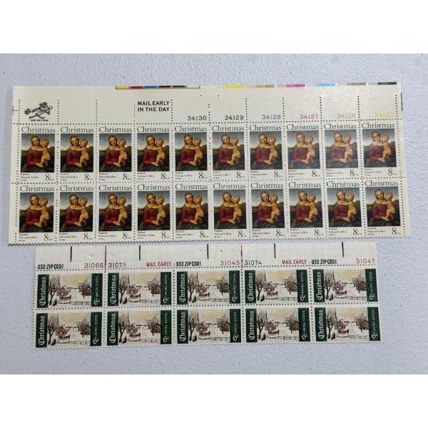 Rare Christmas 6 Cent & 8 Cent Block Plate US Stamps - Mint Condition