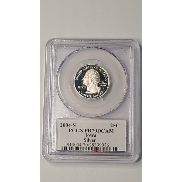 PCGS 2004-S PR70 DCAM 90% Silver Iowa Statehood Quarter