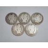 Image 1 : (5) 90% Silver U.S. Barber Quarters - Years 1897, 1915, 1902, 1908, 1903 - FV: $1.25