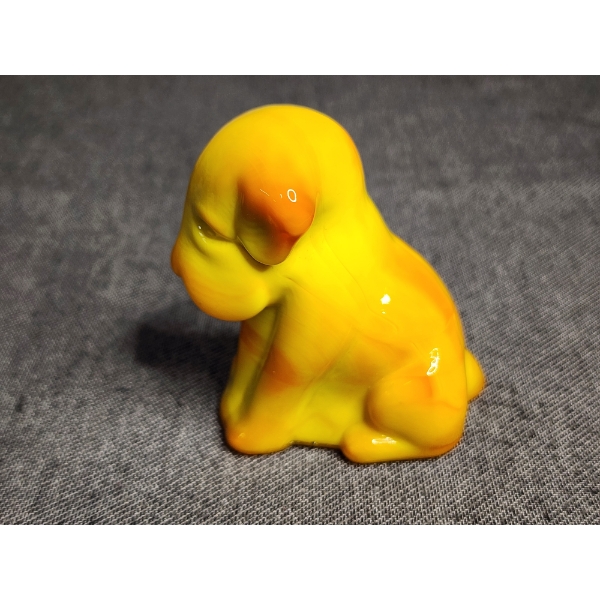 Rare Degenhart Buttercup Slag Glass Pooch With Breathtaking UV Glow - Collectible Glass Dog 