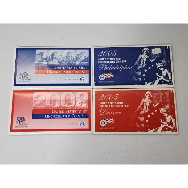 2005 & 2002 P&D United States Mint Uncirculated Coin Sets In Original Packaging