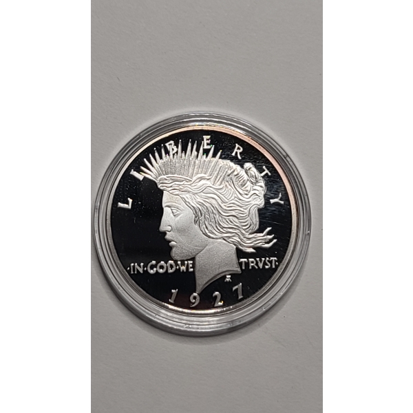 .999 Fine Silver 1927 Peace Dollar Copy Coin Weighing 27 Grams