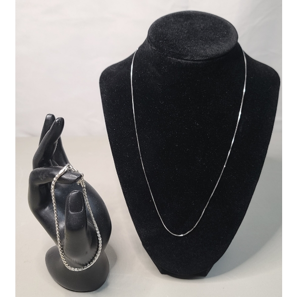 Sterling Silver 9" Twisted Rope Bracelet & Sterling Silver 19" Box Chain Necklace -Total Weight 8.7g