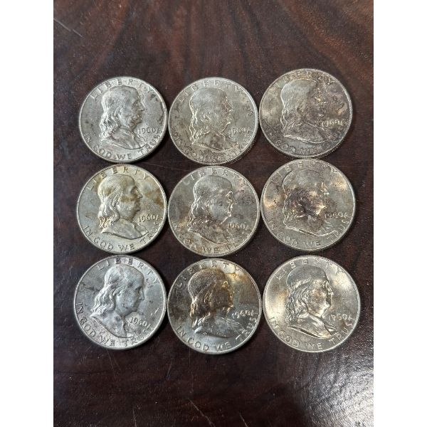 1960-D Brilliant Uncirculated Franklin Half Dollars - $4.50 Face Value