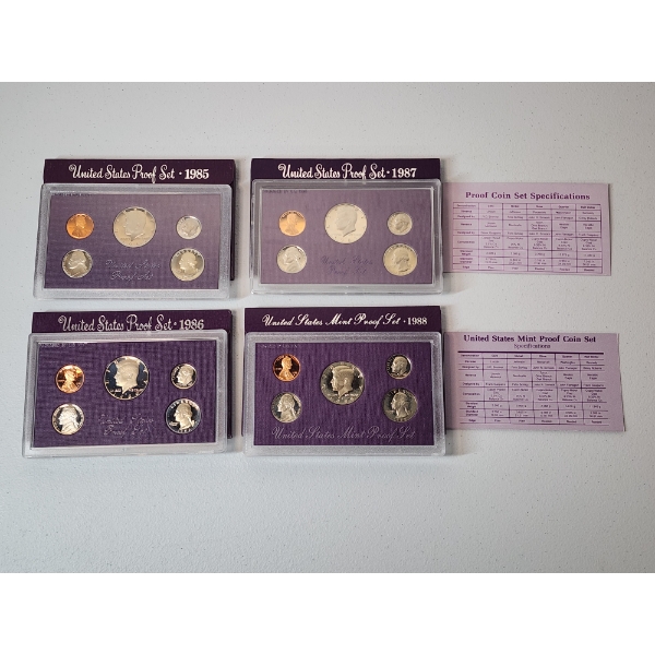 x4 United States Mint Proof Sets: 1985, 1986, 1897, 1988