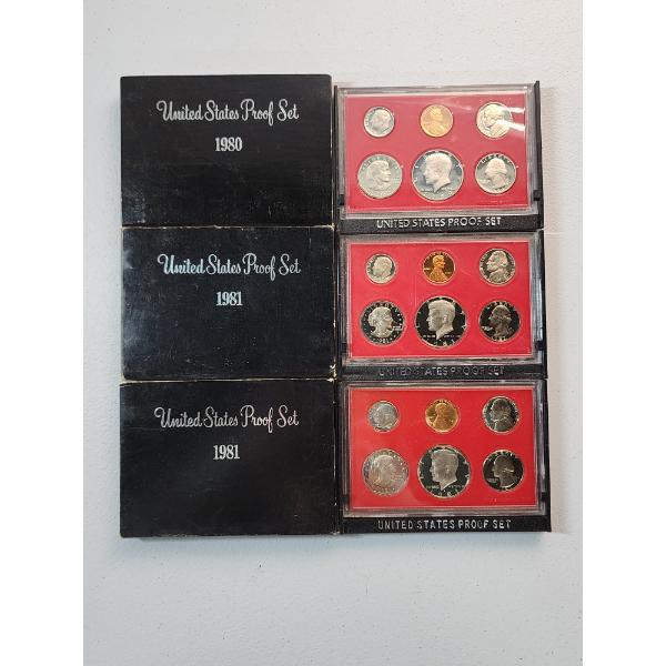 Three United States Proof Sets: 1980, 1981, 1981