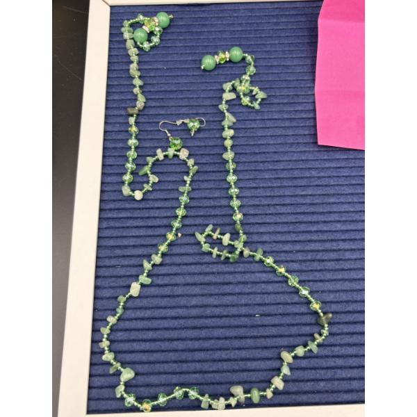 Costume Jewelry - Beaded Bracelet with Bird & Arrow - Green Necklace (Broken Clasp) with Earrings 