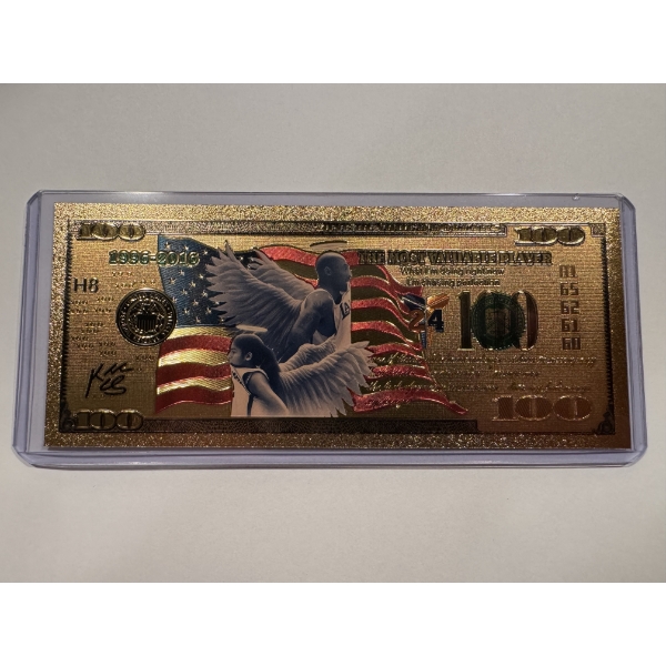 Rare 2016 Kobe Bryant & Daughter Wings .9999 24 Kt. Gold Foil Note In Protective Holder - Mint