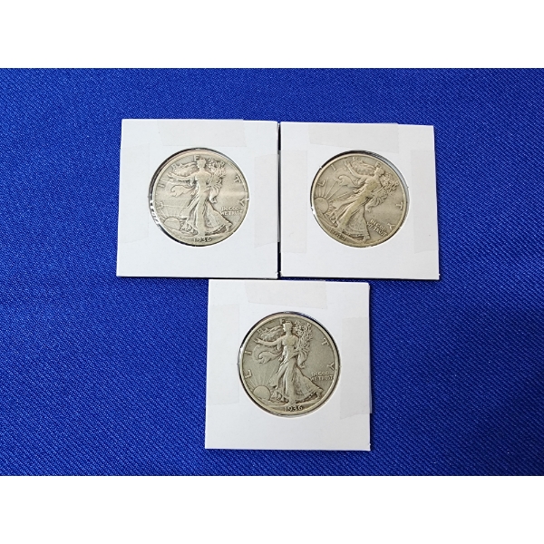 3 Walking Liberty Silver Half Dollars: 1936, 1942, 1936