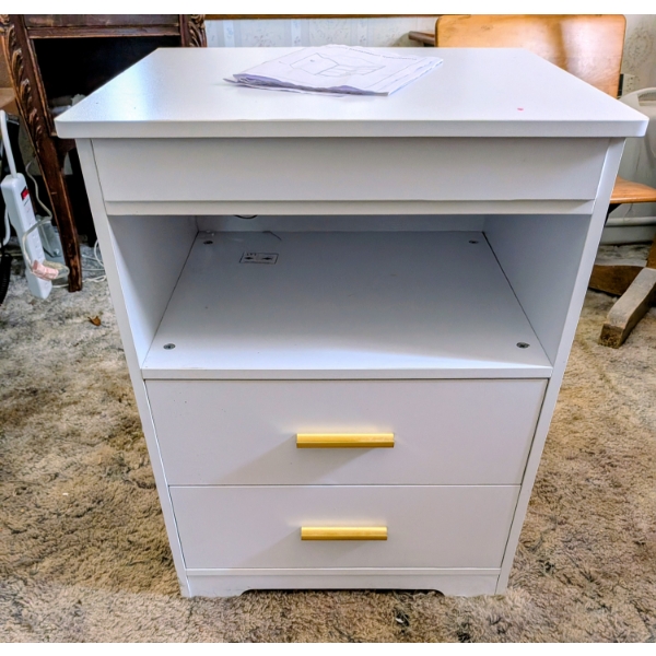 White 18"x23" Lighted Locking Hidden Drawer Table With Keys Excellent Condition!