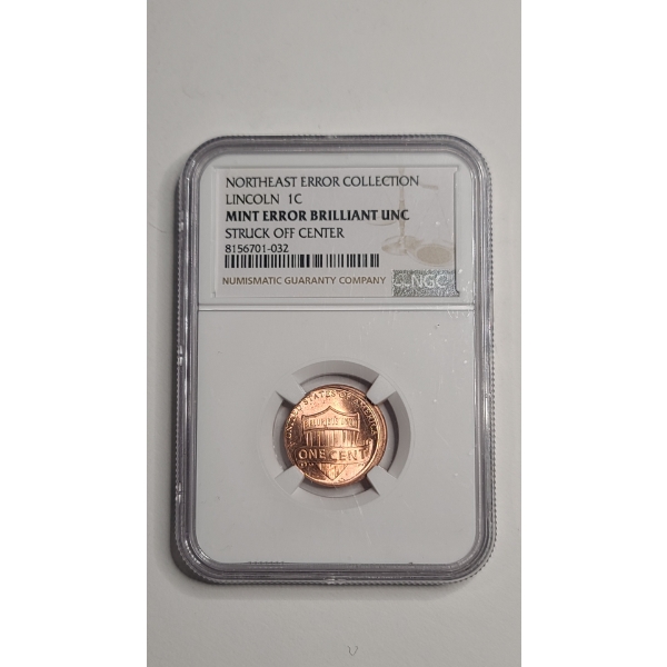 NGC 2020 Brilliant Uncirculated Lincoln Cent With Mint Error Struck Off Center NE Error Collection