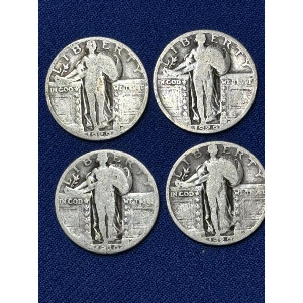 x4 Assorted Years United States Standing Liberty 90% Silver Quarters FV: $1.00