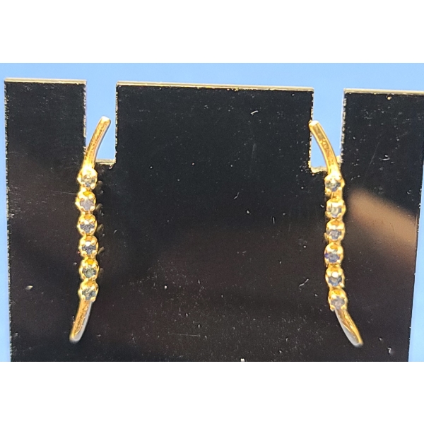 14K Gold Crawler Style Earrings With Dark Blue Stones - Weight: 1.5g