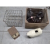 Image 1 : Vintage Items Including Wood Crate, Wire Milk Crate, Brown Glass Gallon Jugs, Scale & More
