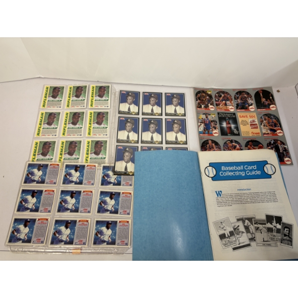 Baseball and Basketball Cards in Clear Sleeves with Baseball Card Collecting Guide in Manilla Folder