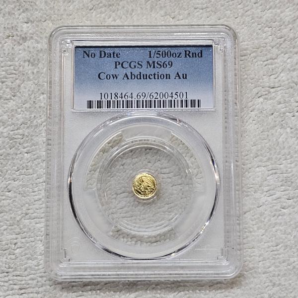 PCGS MS69 No Date Cow Abduction Au 1/500oz Rnd 9999 Fine Gold Token