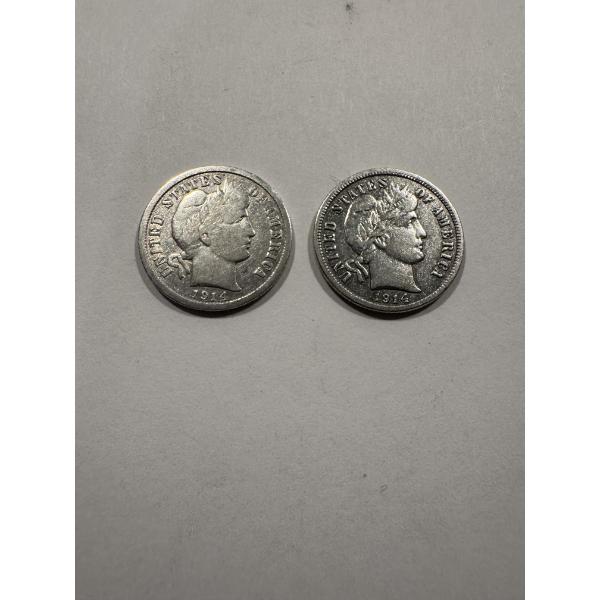 1914-P & D United States Silver Barber Dimes - Exceptional Coins - Mint Condition