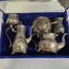 Image 2 : 6-Piece Chased Floral Pattern Vintage Silver-Plated Tea Set with Velvet Storage Box (7.0 lbs)
