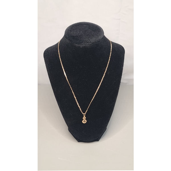 14K Yellow & White Gold Bi-color 18" Braided Necklace With 14K Gold "S" Pendant - Weight: 3.3g