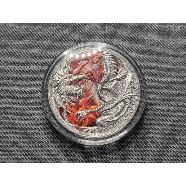 2023 Flaming Wyvern 2 Oz Silver .999 High Relief Republic of Cameroon