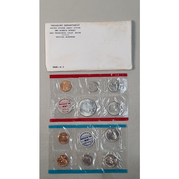 United States 1968 Uncirculated Coin Set Including 1968-D Kennedy 40% Silver Half Dollar 