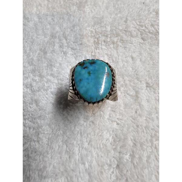 Sterling Silver Ring With Turquois Stone 12.6g - KM Sterling Stamp
