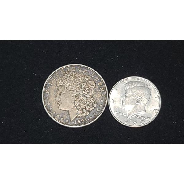 1921 Morgan Silver Dollar & 1990 Kennedy Half Dollar 
