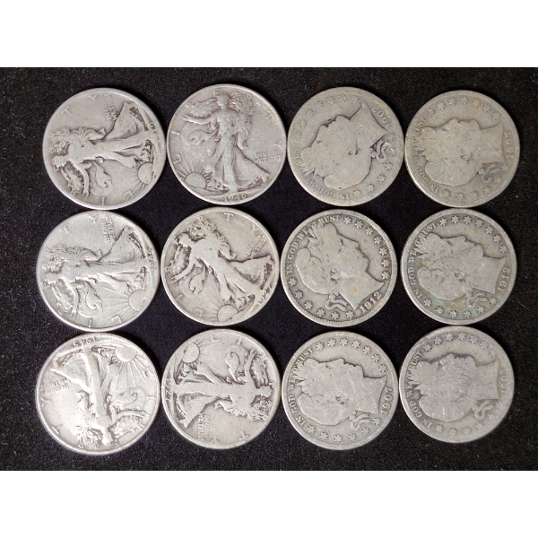 $6 Face Value in Assorted Barber & Walking Liberty 90% Silver Half Dollars 