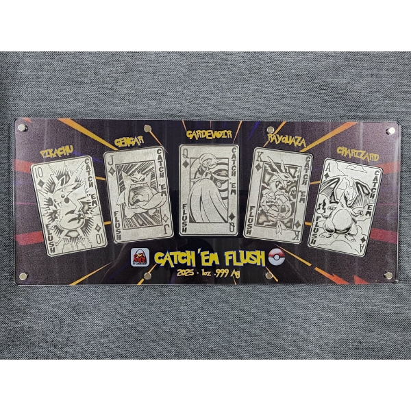 Phenomenal Catch Em Flush Set of 5 Different 1 Oz Silver Pokemon Playing Card Bars -St. Louis Mint 