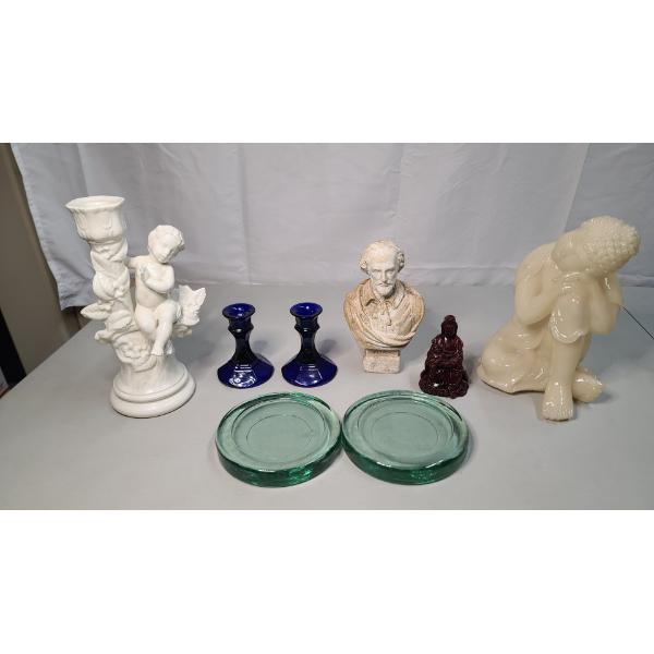 Assorted Decorative Pieces Including Candle Holders, Figurines & More