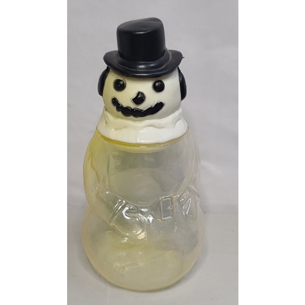 Cute Vintage Clear Plastic SNOWMAN Candy Container By Artglas RTC