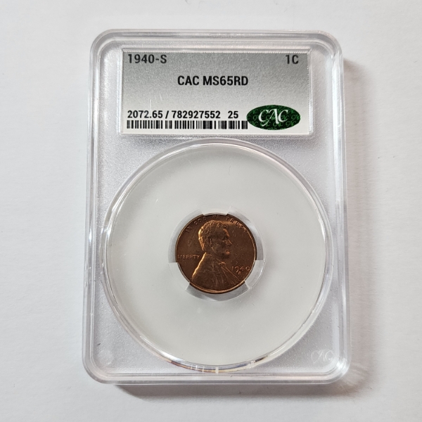 CAC MS65 RD United States 1940-S Lincoln Wheat Cent