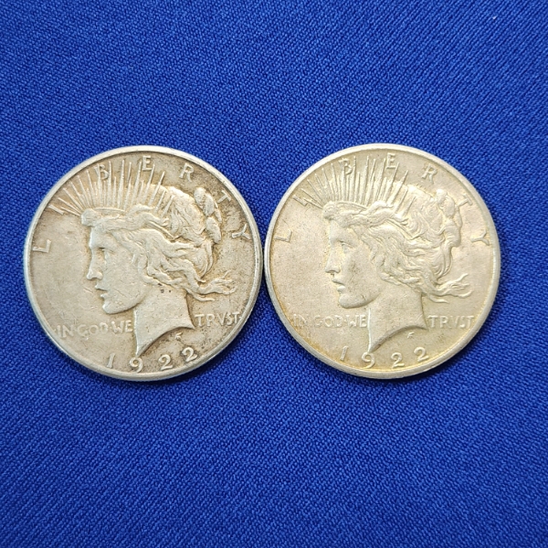 Two 1922-S United States Silver Peace Dollars - 90% Silver