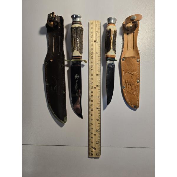 (2) Hunting Knives with Leather Sheaths