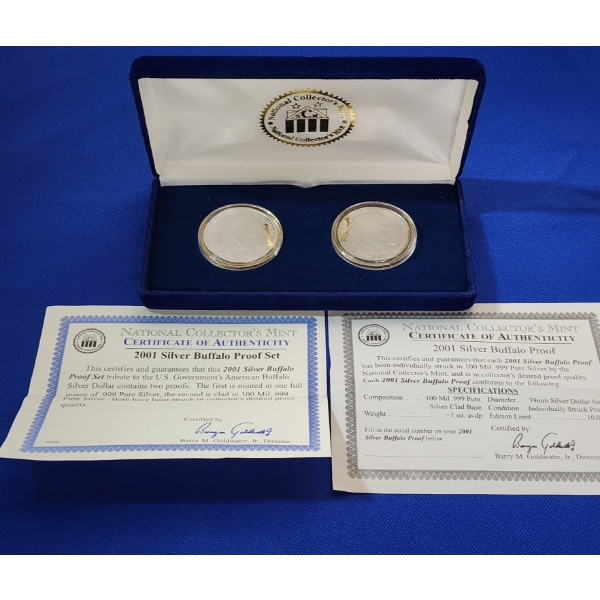 National Collector's Mint 2001 Silver Buffalo Proof Set: Including (1) 1 Ounce .999 Fine Silver Roud