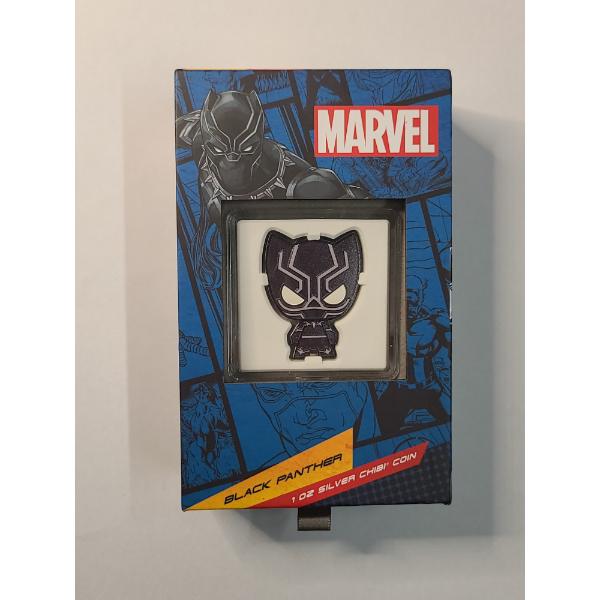 2023 Niue Marvel Black Panther Colorized 1 Troy Oz .999 Fine Silver Proof Chibi Coin In Original Box