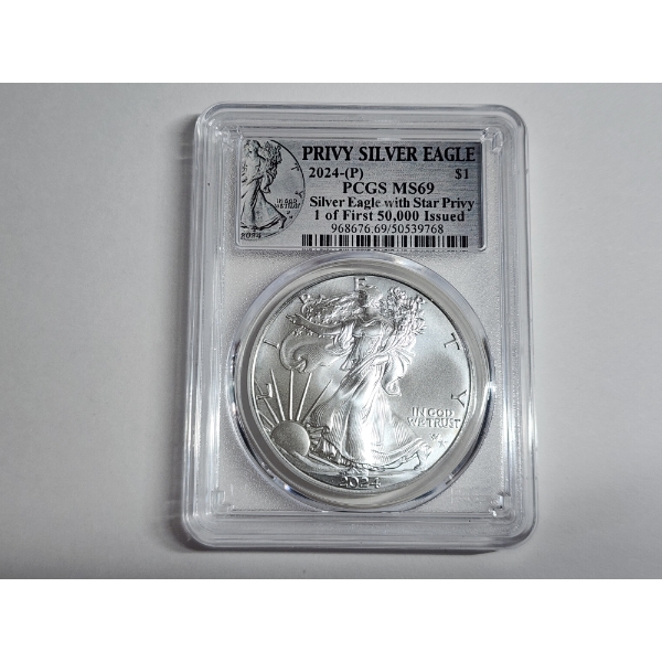 2024-(P) American Silver Eagle with Star Privy Mark - Low Mintage! Graded PCGS MS 69