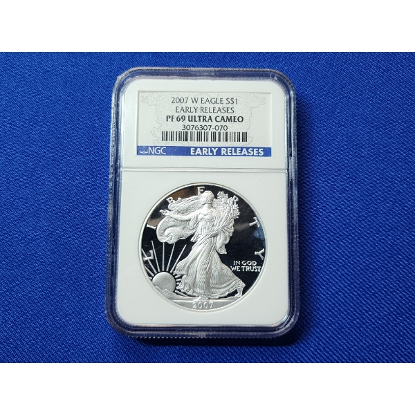 2007- W $1 Silver American Eagle 1 oz Fine Silver Graded PF69 ULTRA CAMEO by NGC 