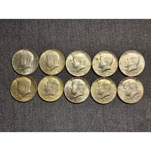 10 Assorted 40% Silver Kennedy Half Dollars - $5 Face Value 