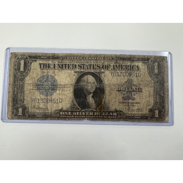 1923 United States $1.00 Large Horse Blanket Bill In Protective Holder - Authentic