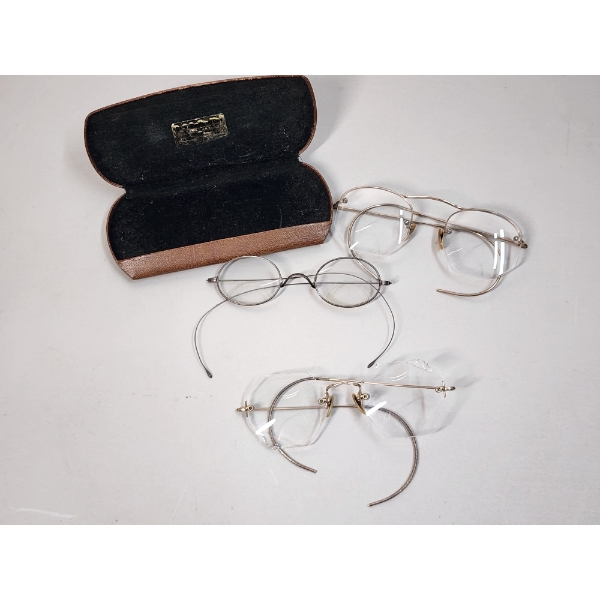 3 Pairs of Antique Spectacles with Case, Including Gold-Filled