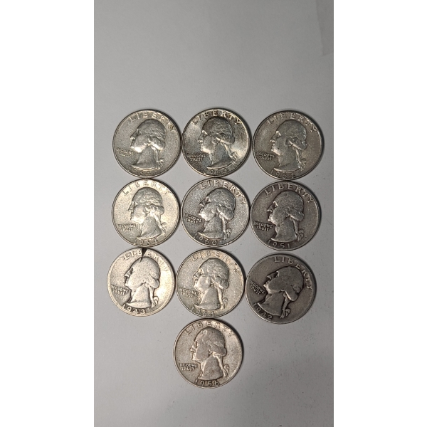 
Assorted Years And Mint Marks 90% Silver U.S Washington Quarters - Face Value: $2.50