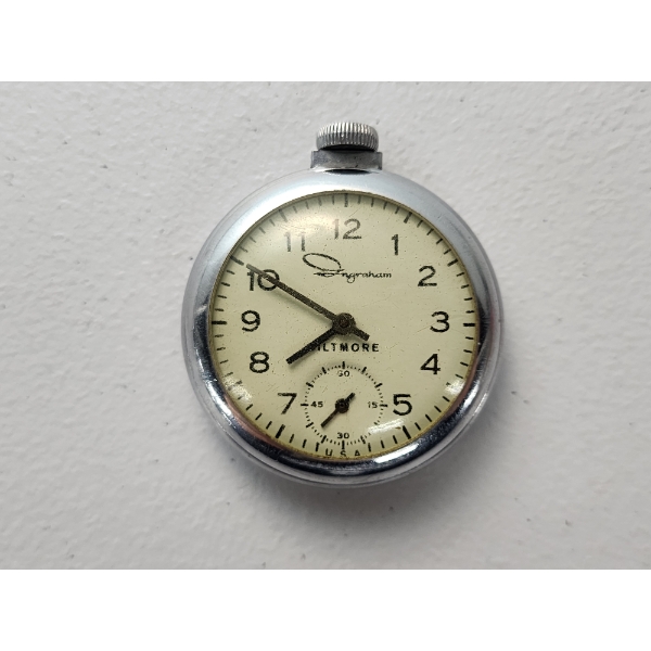 Nice Vintage Silver-Tone Ingraham Biltmore Pocket Watch